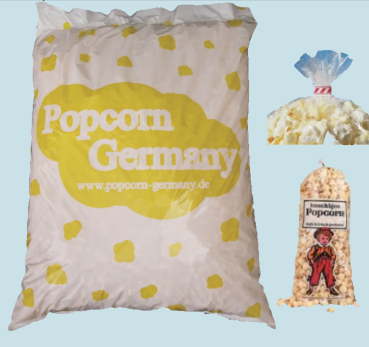 Popcorn gesalzen 3,5kg/100L zum selbst Abfüllen mit Tüten+Klipse im Karton